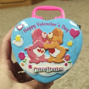 Care Bears Blue Heart Tin with Pink and Brown Bears